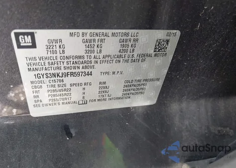 2015 Cadillac Escalade Premium из США, поврежденный, VIN 1GYS3NKJ9FR597344